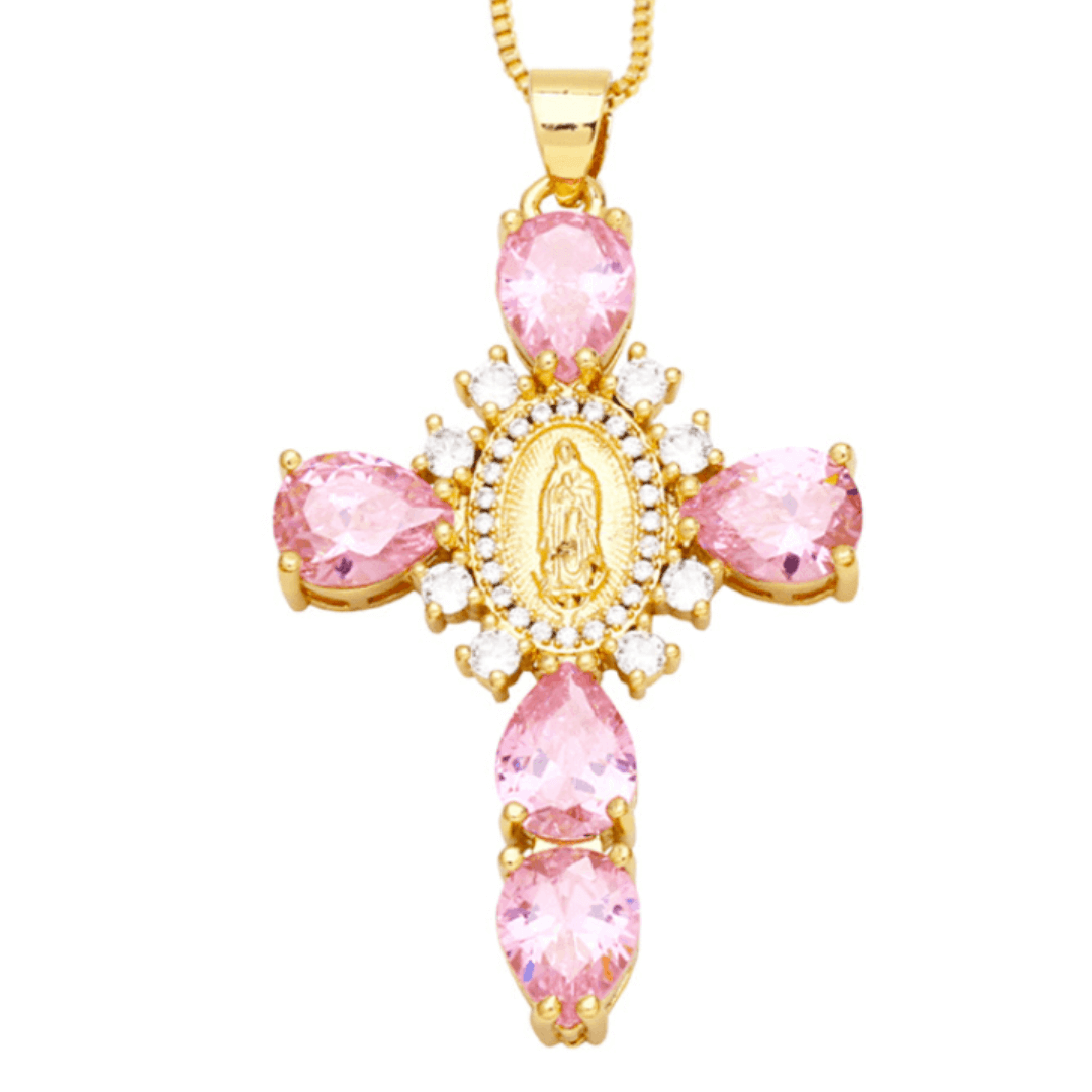 18K Gold Virgin Mary Cross