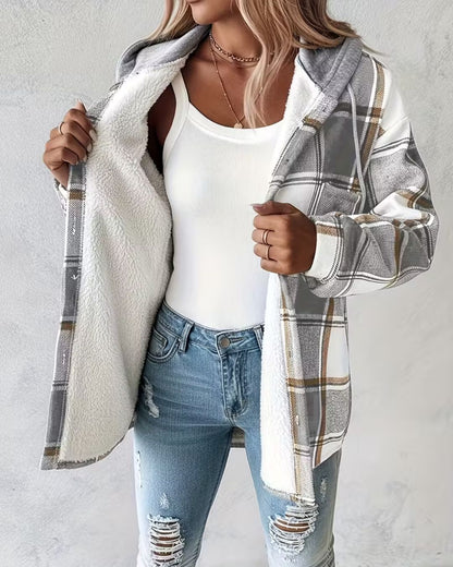 SableMont Modern Plaid Hood Coat