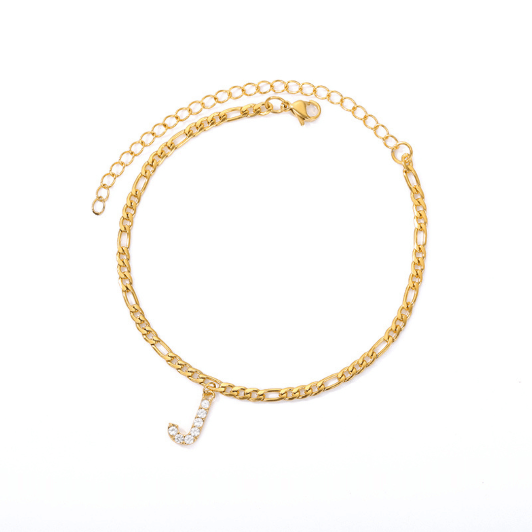 18K Gold Zircon Stone Initial Anklet