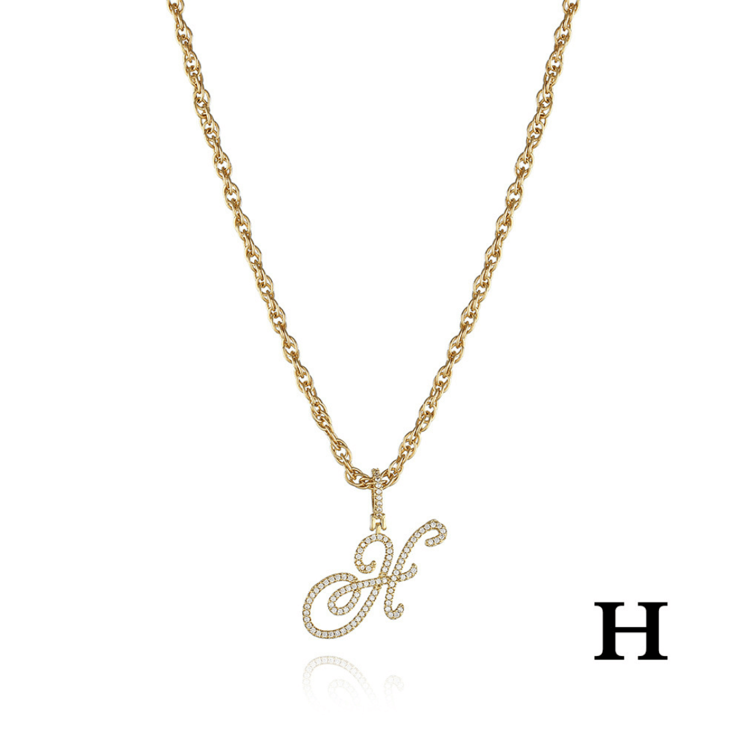 18k Gold Clavicle Chain With Zircon Letter Pendant