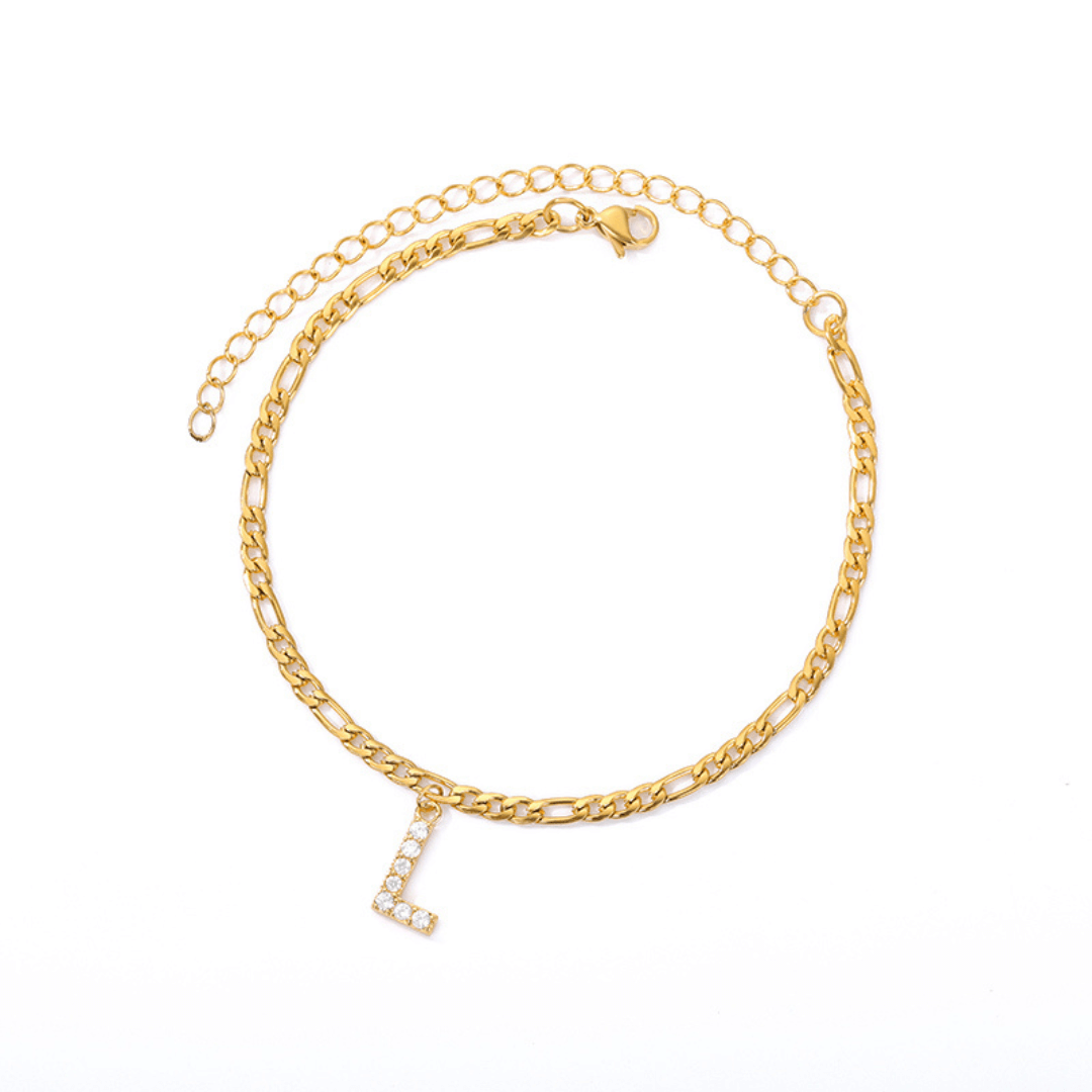 18K Gold Zircon Stone Initial Anklet