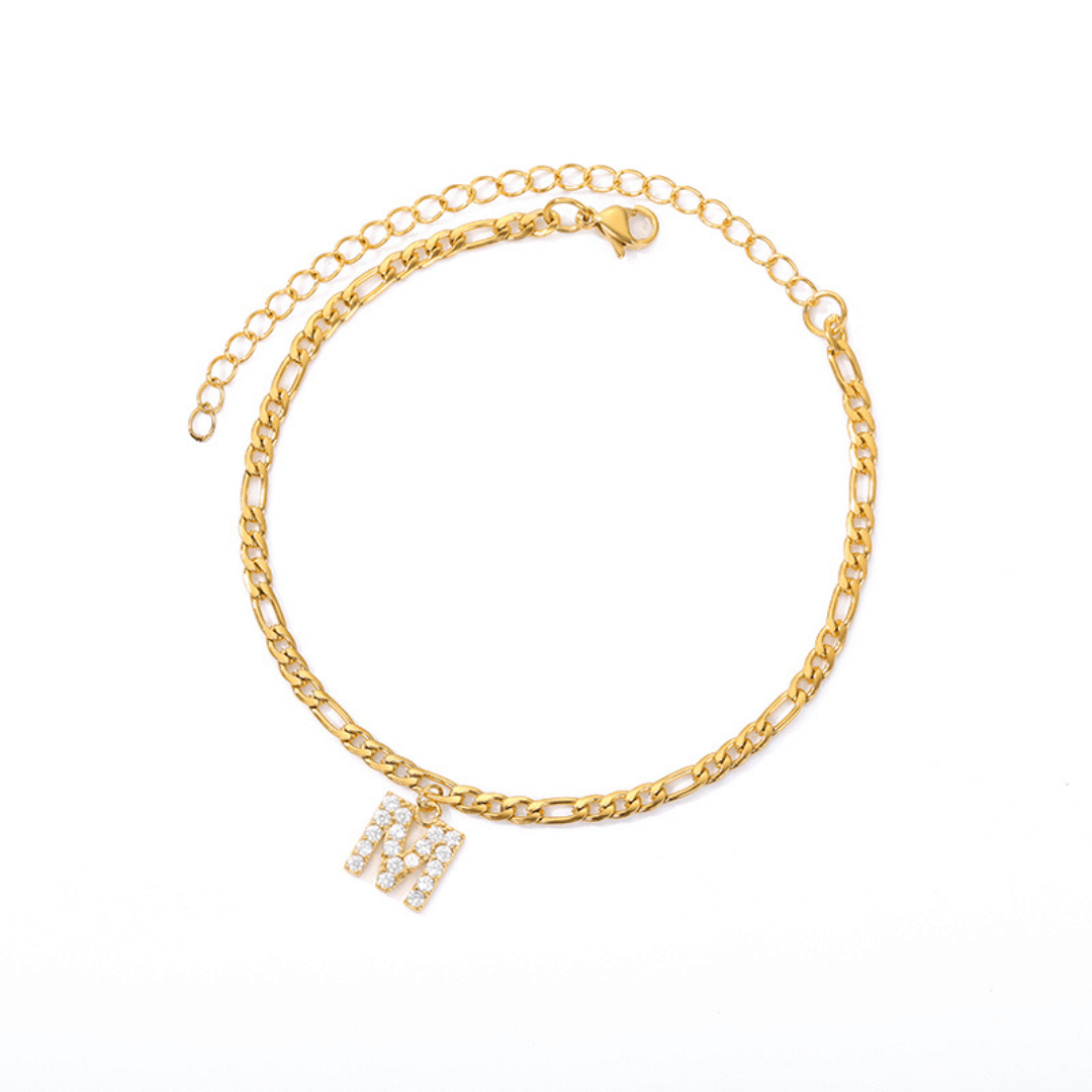 18K Gold Zircon Stone Initial Anklet