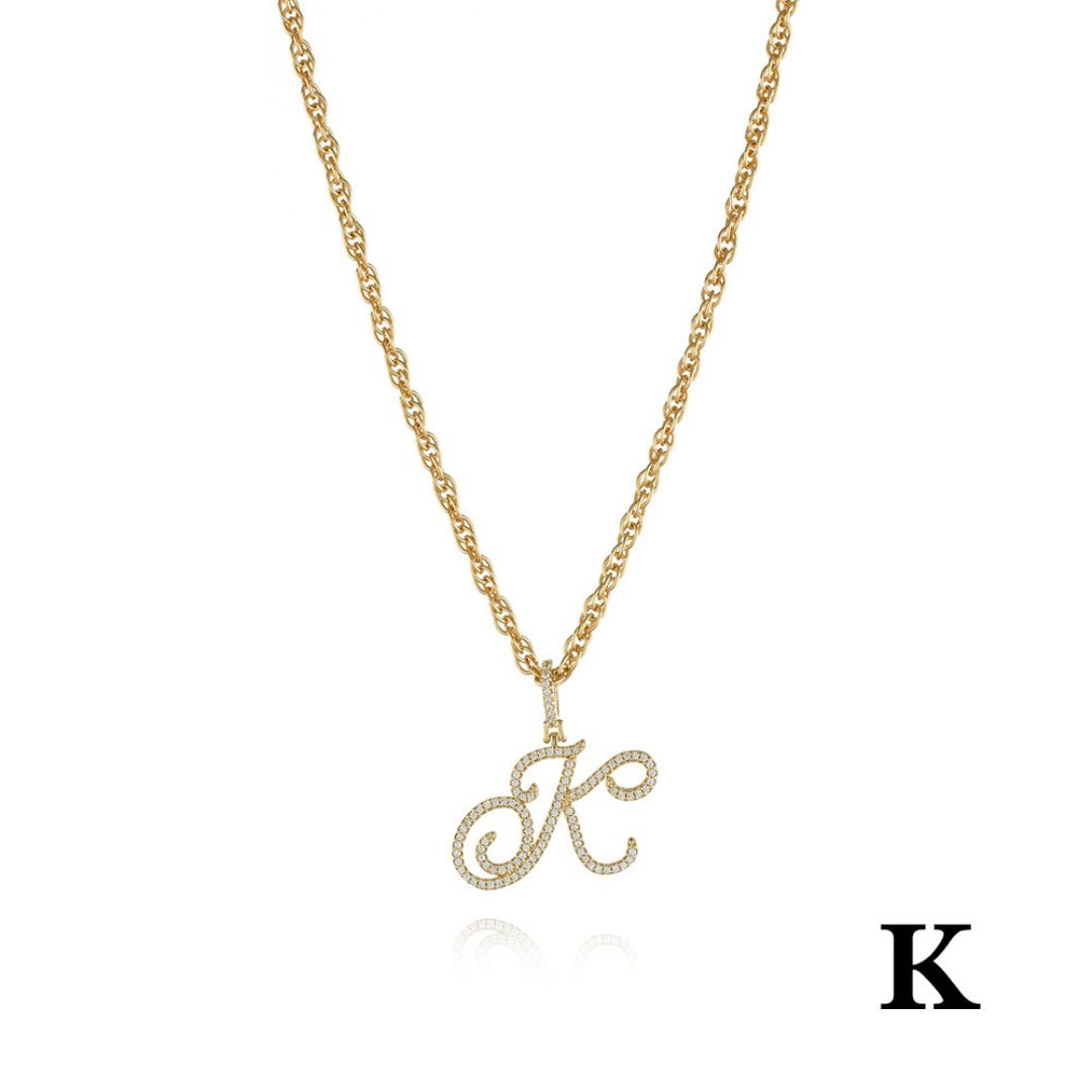 18k Gold Clavicle Chain With Zircon Letter Pendant