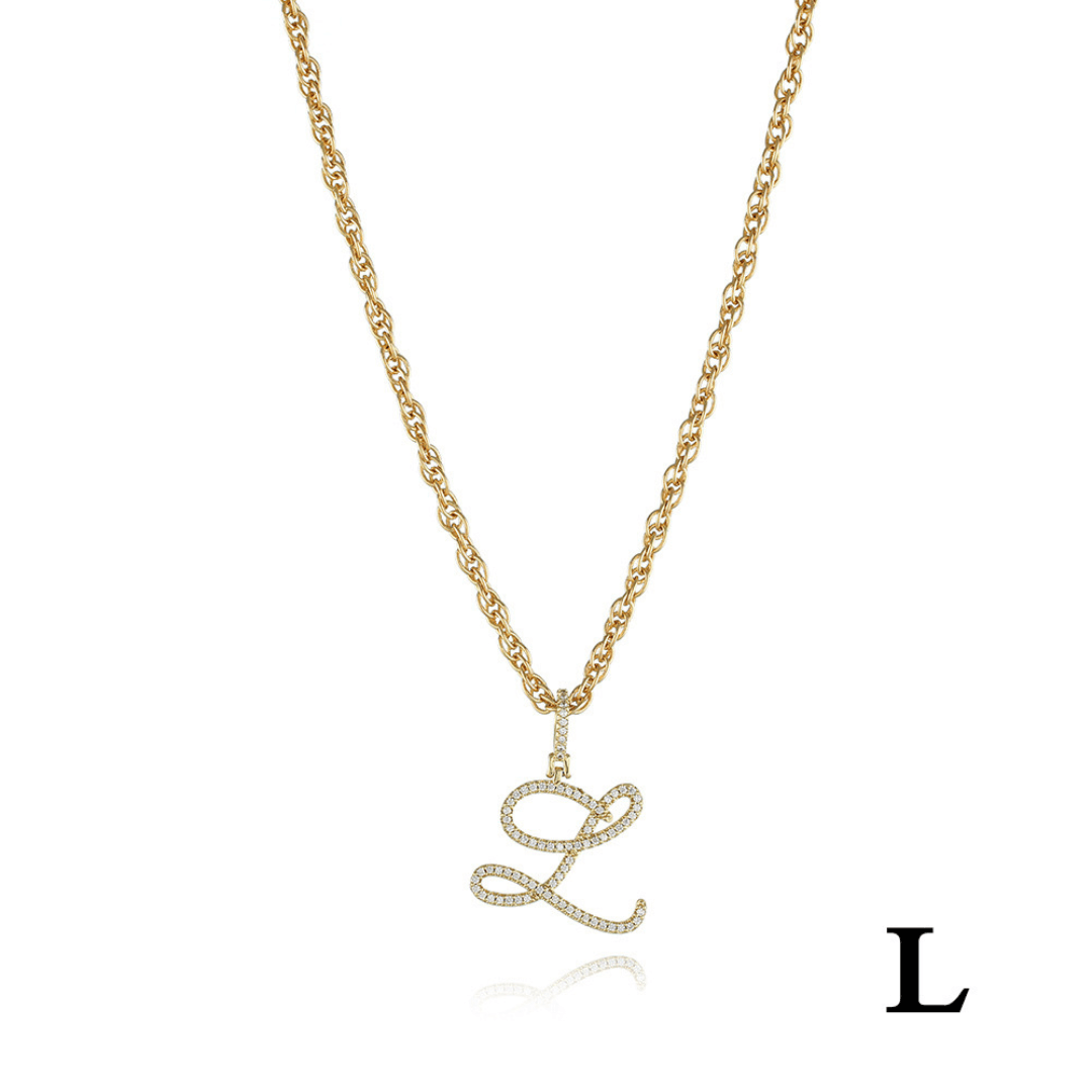 18k Gold Clavicle Chain With Zircon Letter Pendant