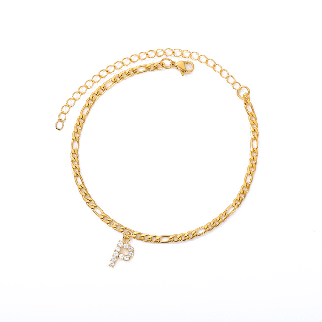 18K Gold Zircon Stone Initial Anklet