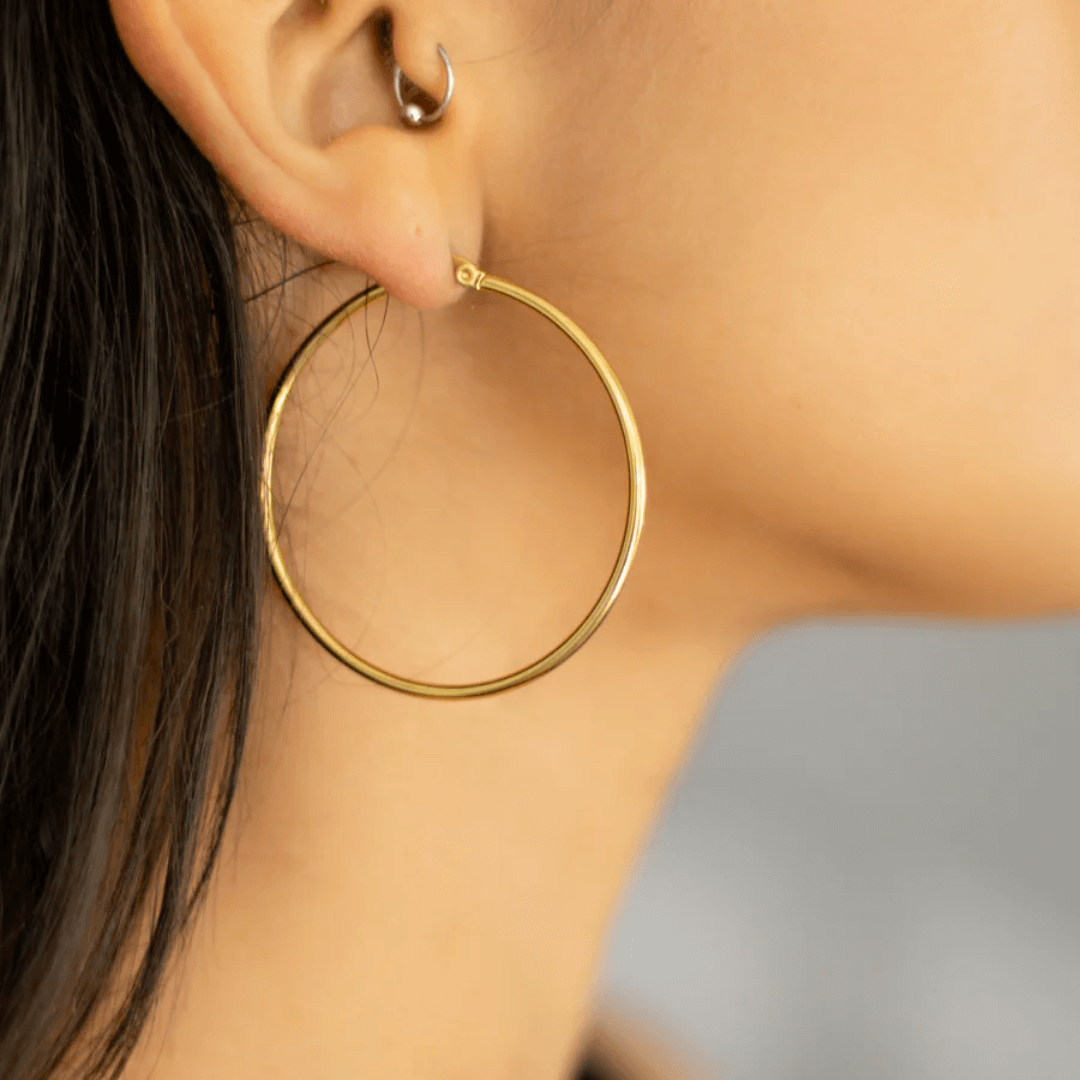 18K Gold Skinny Hoop Earrings 925 Sterling Silver