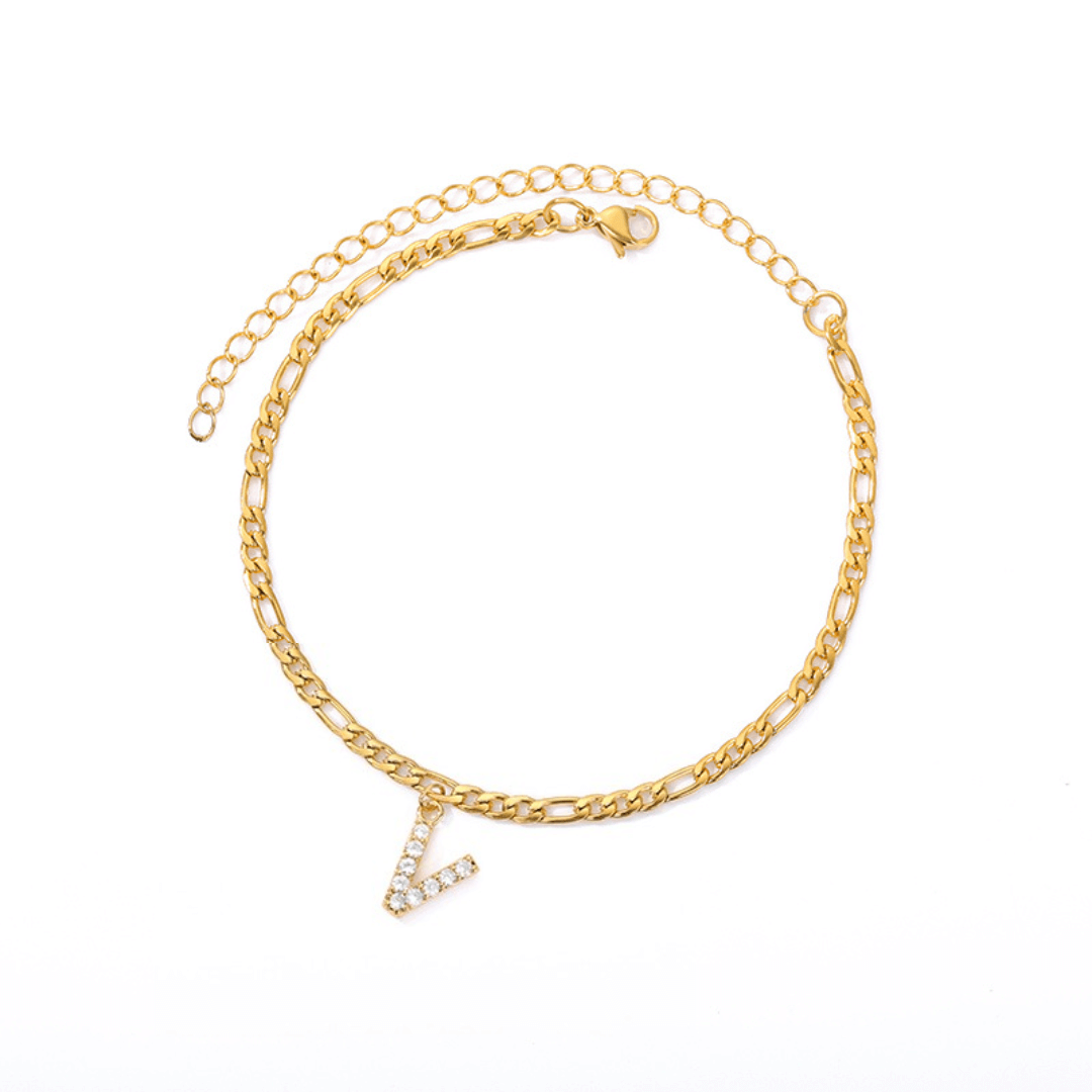 18K Gold Zircon Stone Initial Anklet