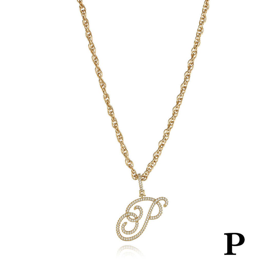 18k Gold Clavicle Chain With Zircon Letter Pendant