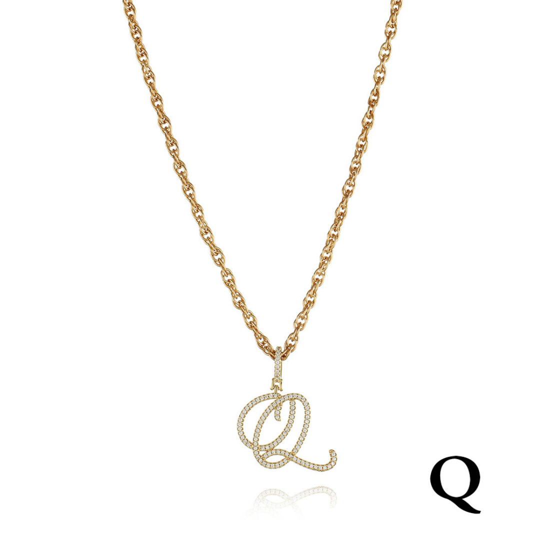 18k Gold Clavicle Chain With Zircon Letter Pendant