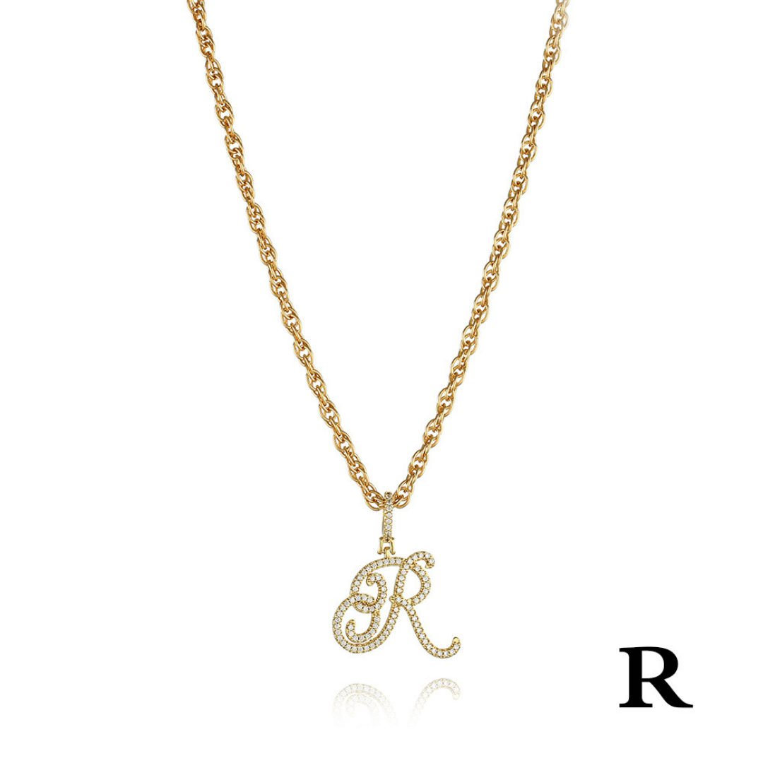 18k Gold Clavicle Chain With Zircon Letter Pendant