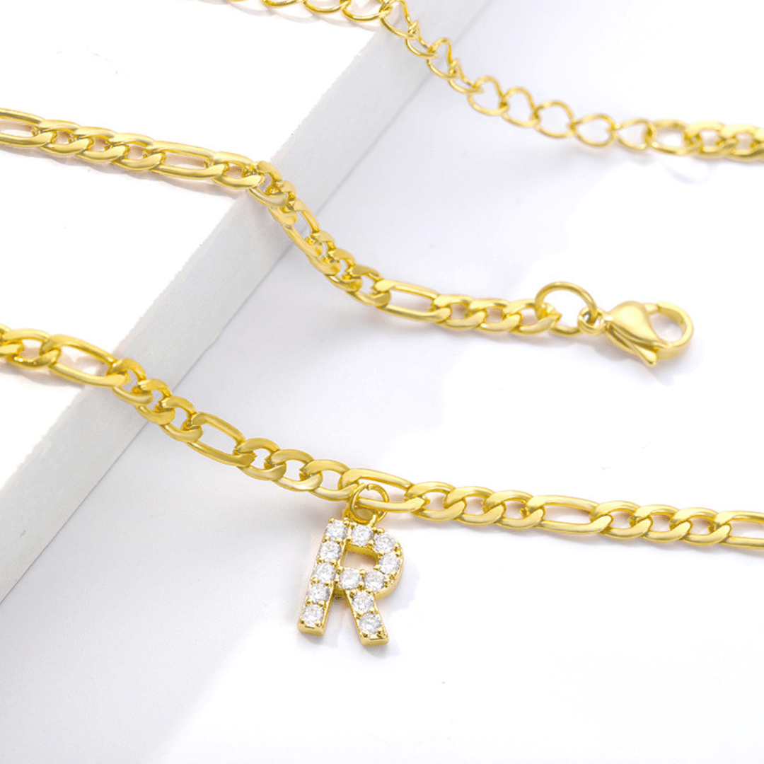 18K Gold Zircon Stone Initial Anklet