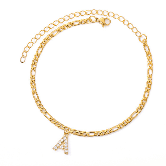 18K Gold Zircon Stone Initial Anklet