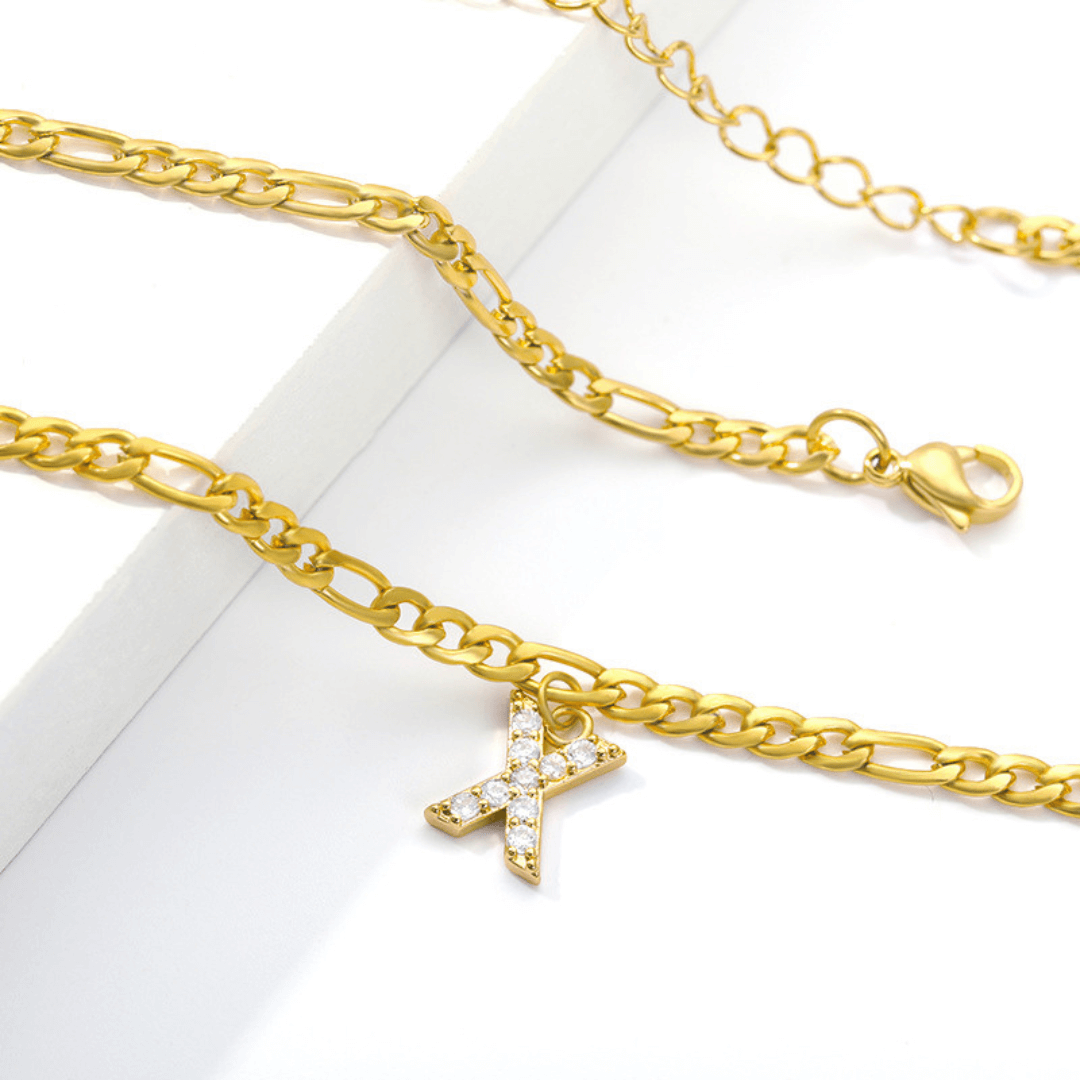 18K Gold Zircon Stone Initial Anklet