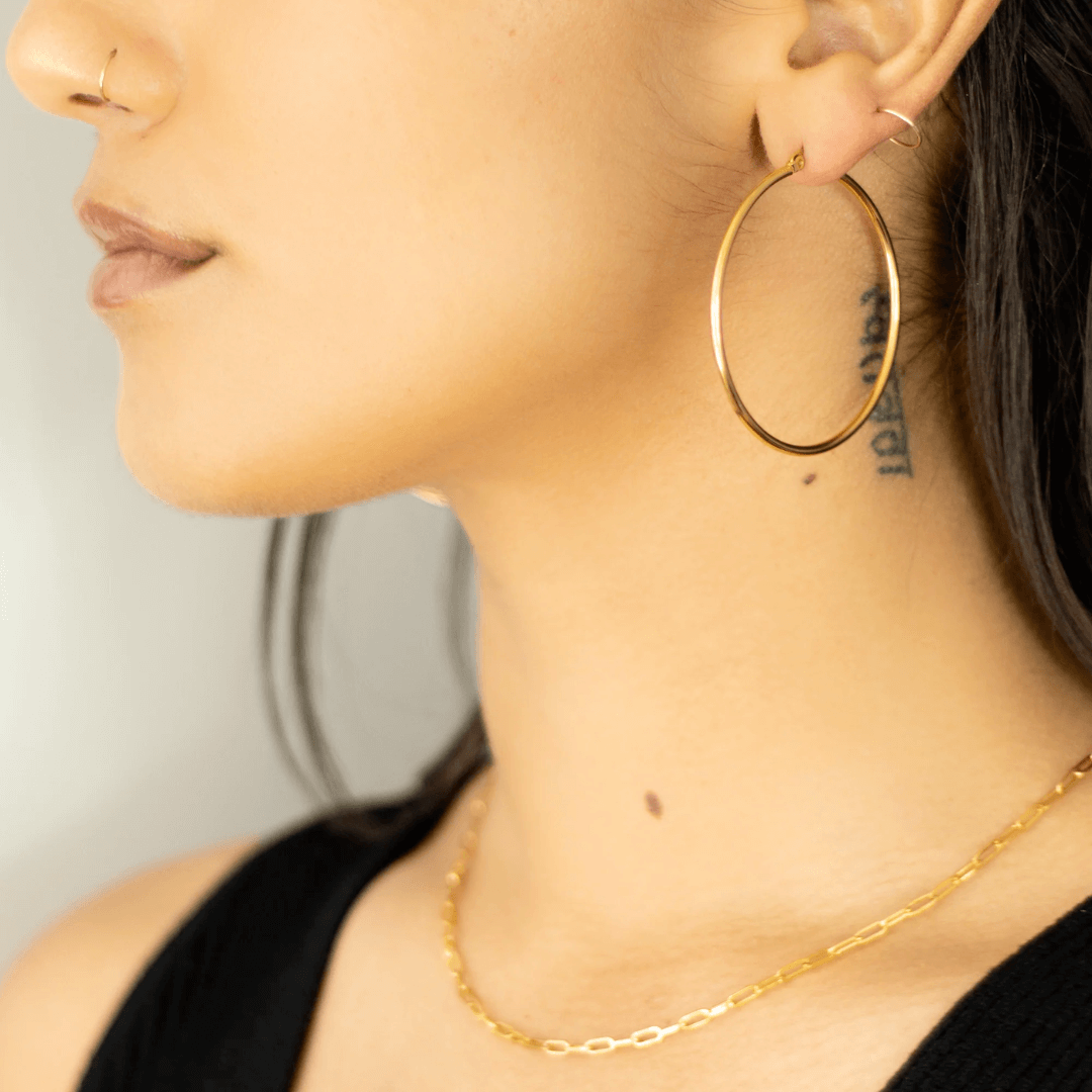 18K Gold Skinny Hoop Earrings 925 Sterling Silver