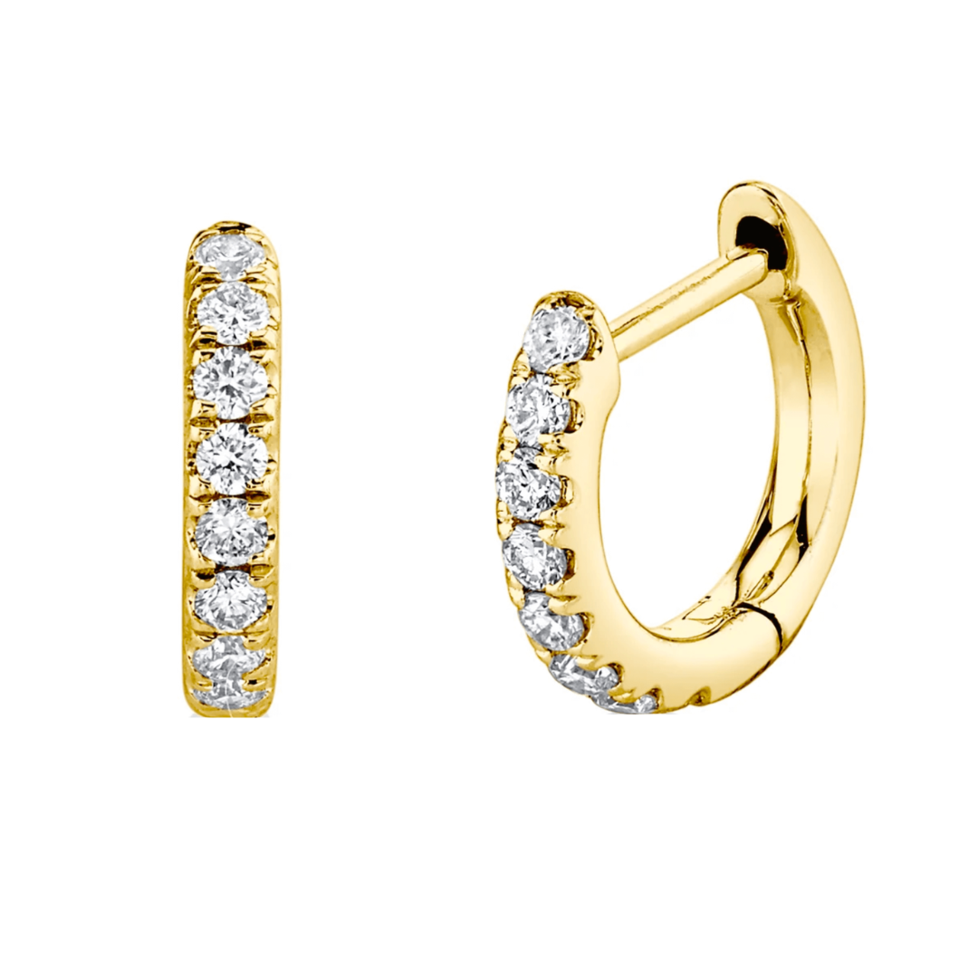 18K Gold Huggie Earrings Cubic Zirconia Stones