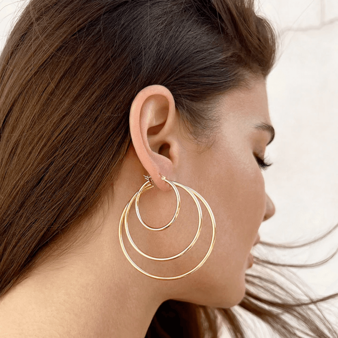 18K Gold Skinny Hoop Earrings 925 Sterling Silver