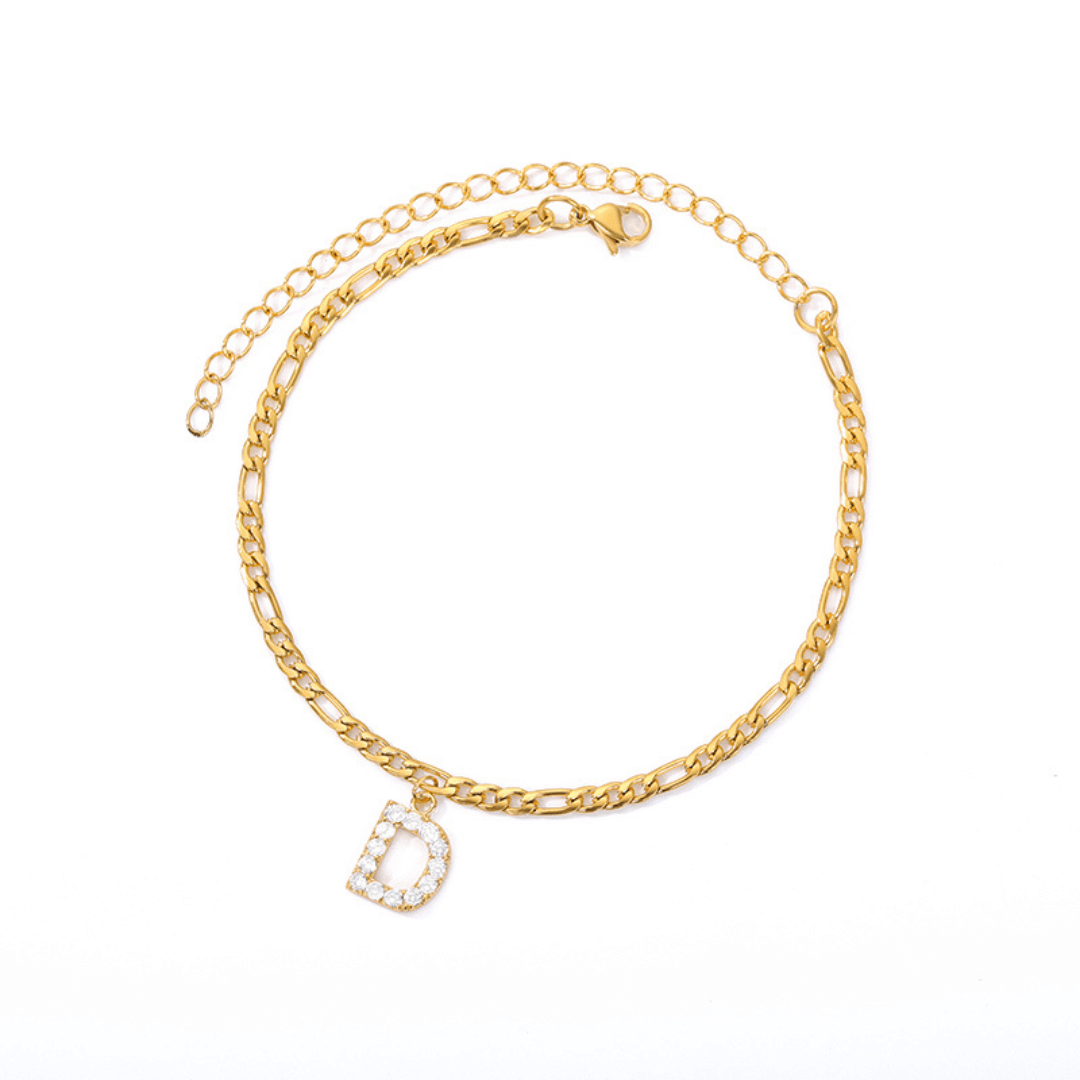 18K Gold Zircon Stone Initial Anklet