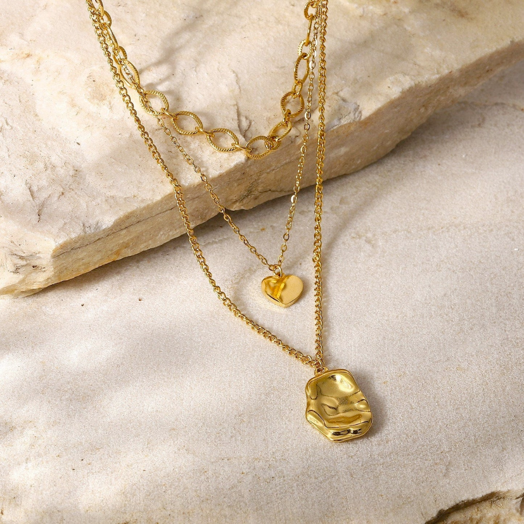 18K Gold Triple Stack Necklace Set