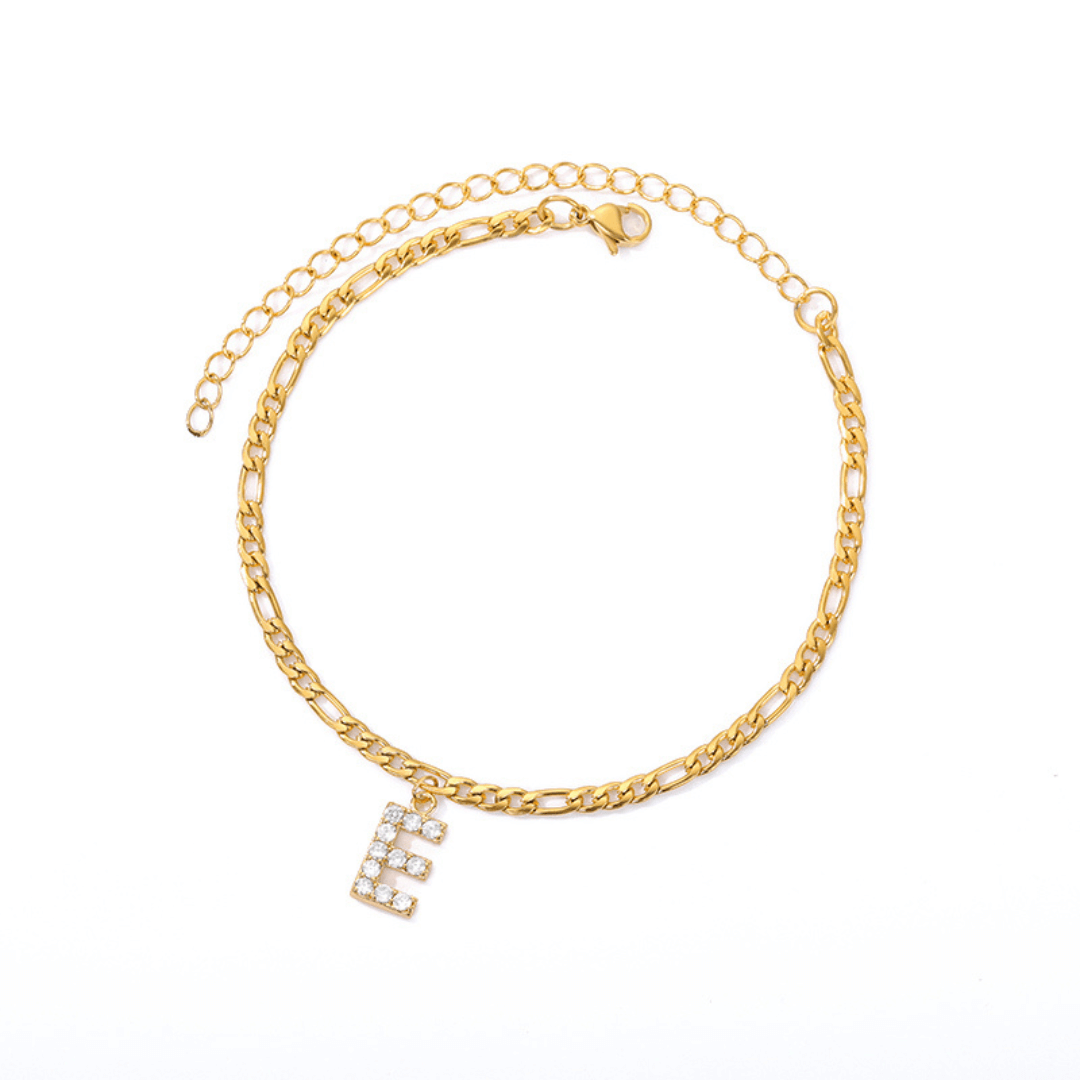 18K Gold Zircon Stone Initial Anklet