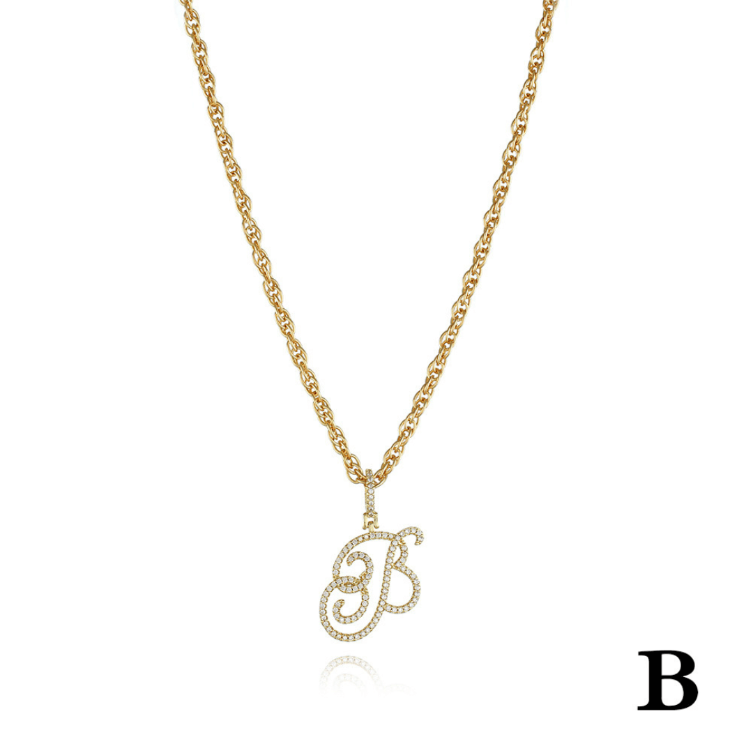 18k Gold Clavicle Chain With Zircon Letter Pendant