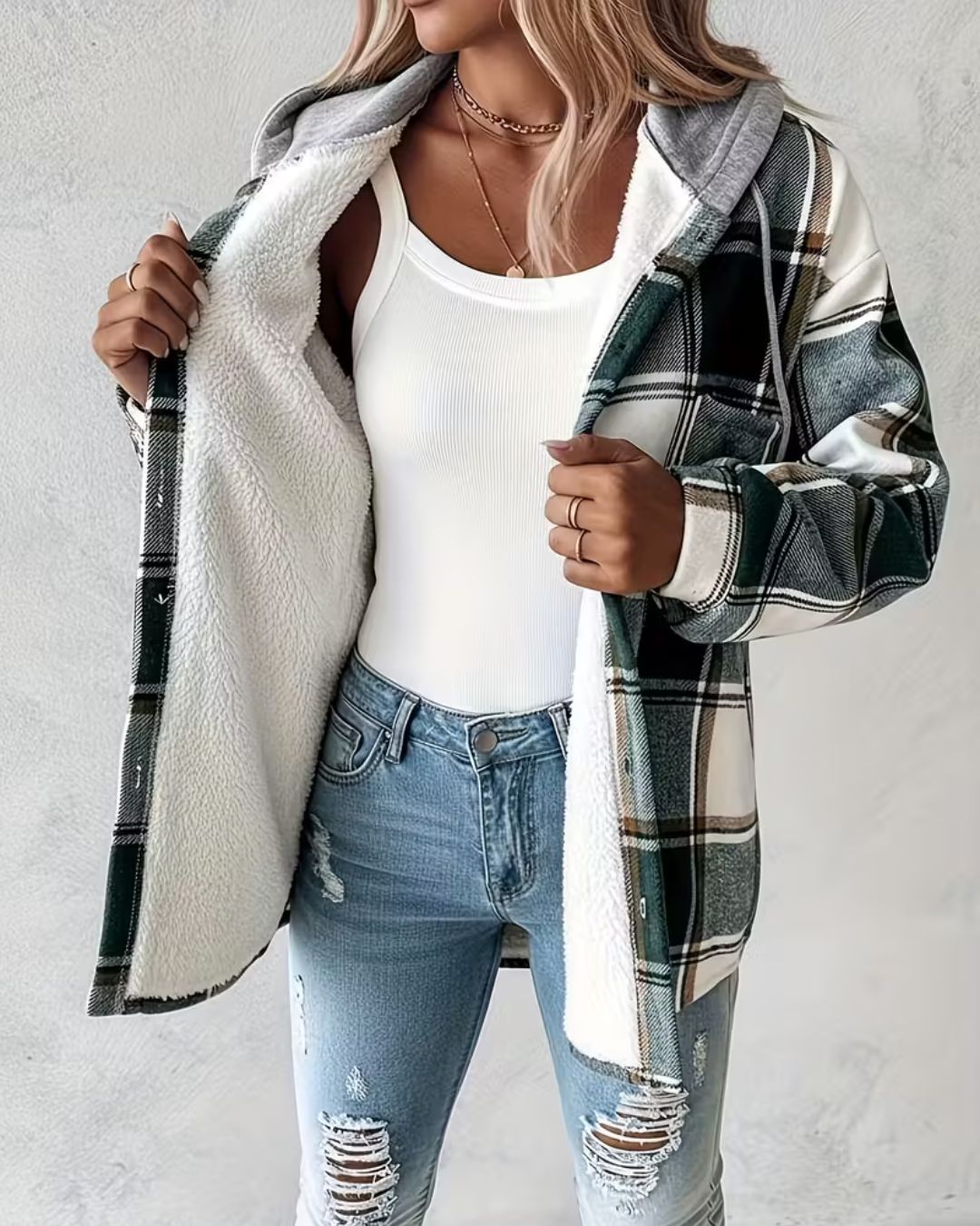 SableMont Modern Plaid Hood Coat