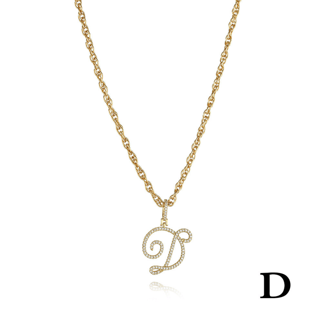 18k Gold Clavicle Chain With Zircon Letter Pendant