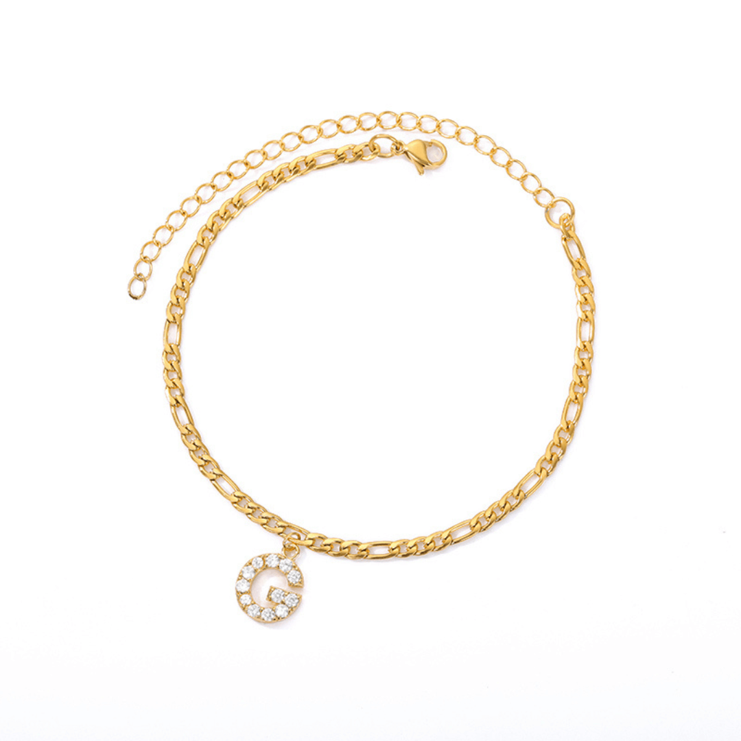 18K Gold Zircon Stone Initial Anklet