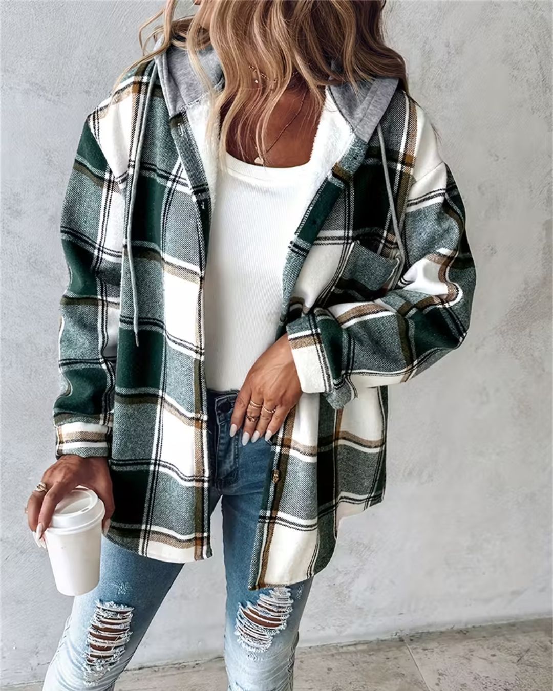 SableMont Modern Plaid Hood Coat
