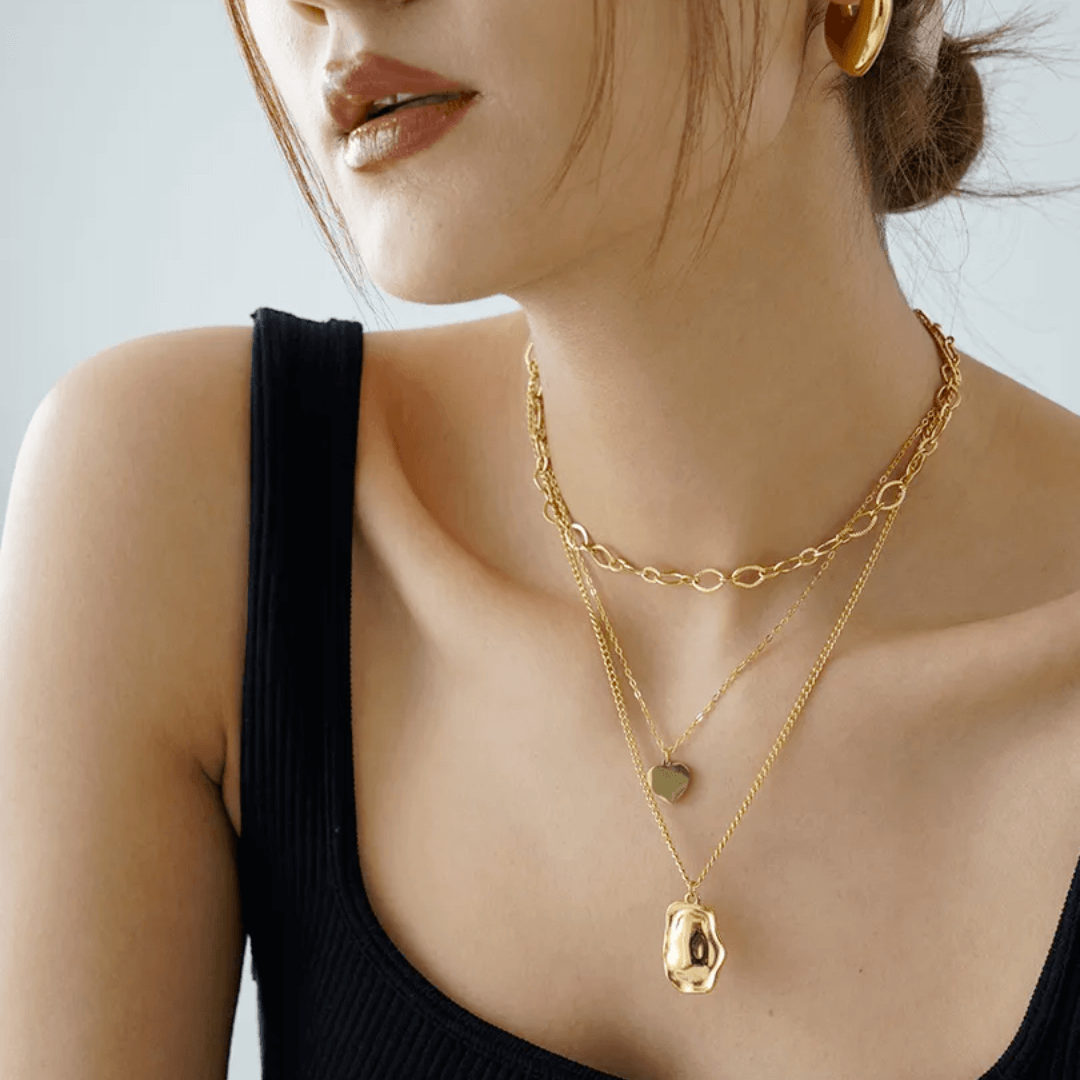 18K Gold Triple Stack Necklace Set