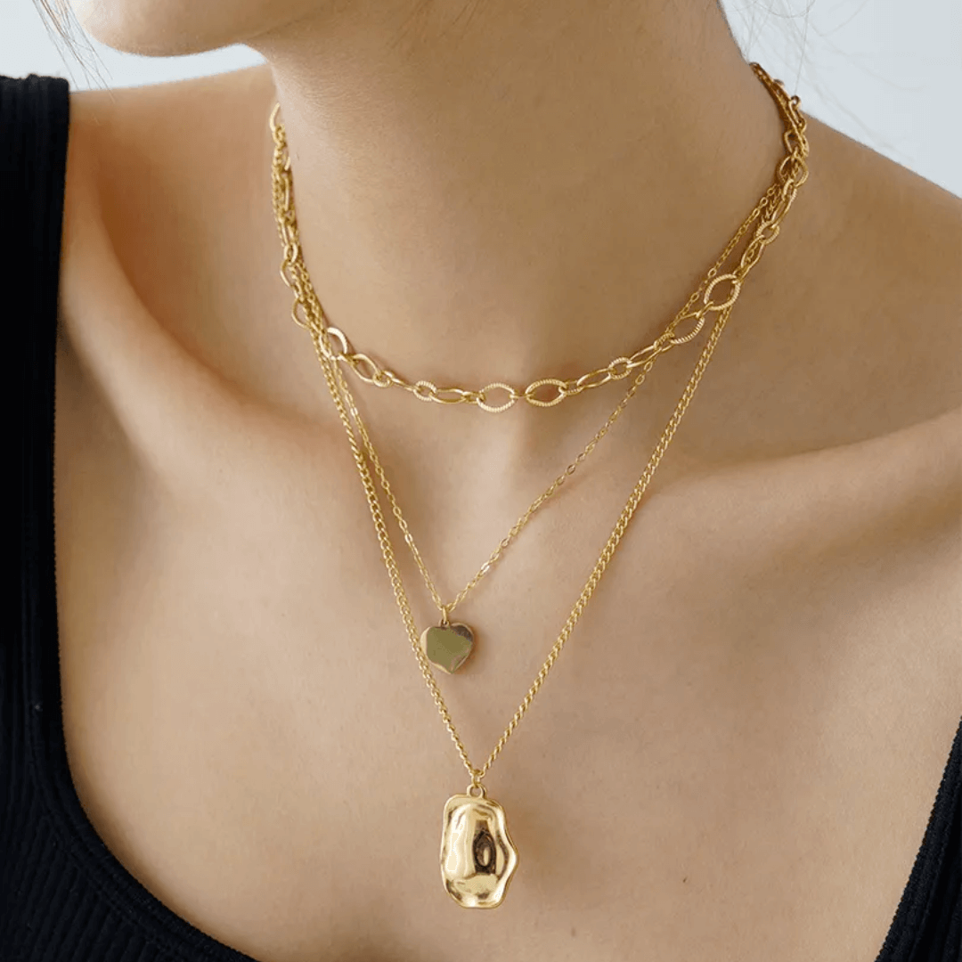 18K Gold Triple Stack Necklace Set