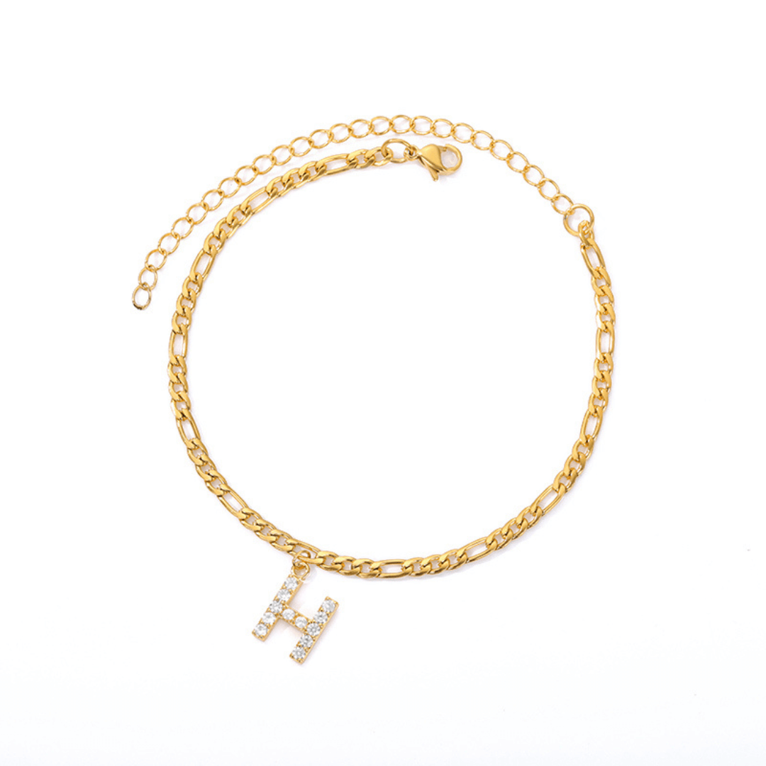 18K Gold Zircon Stone Initial Anklet