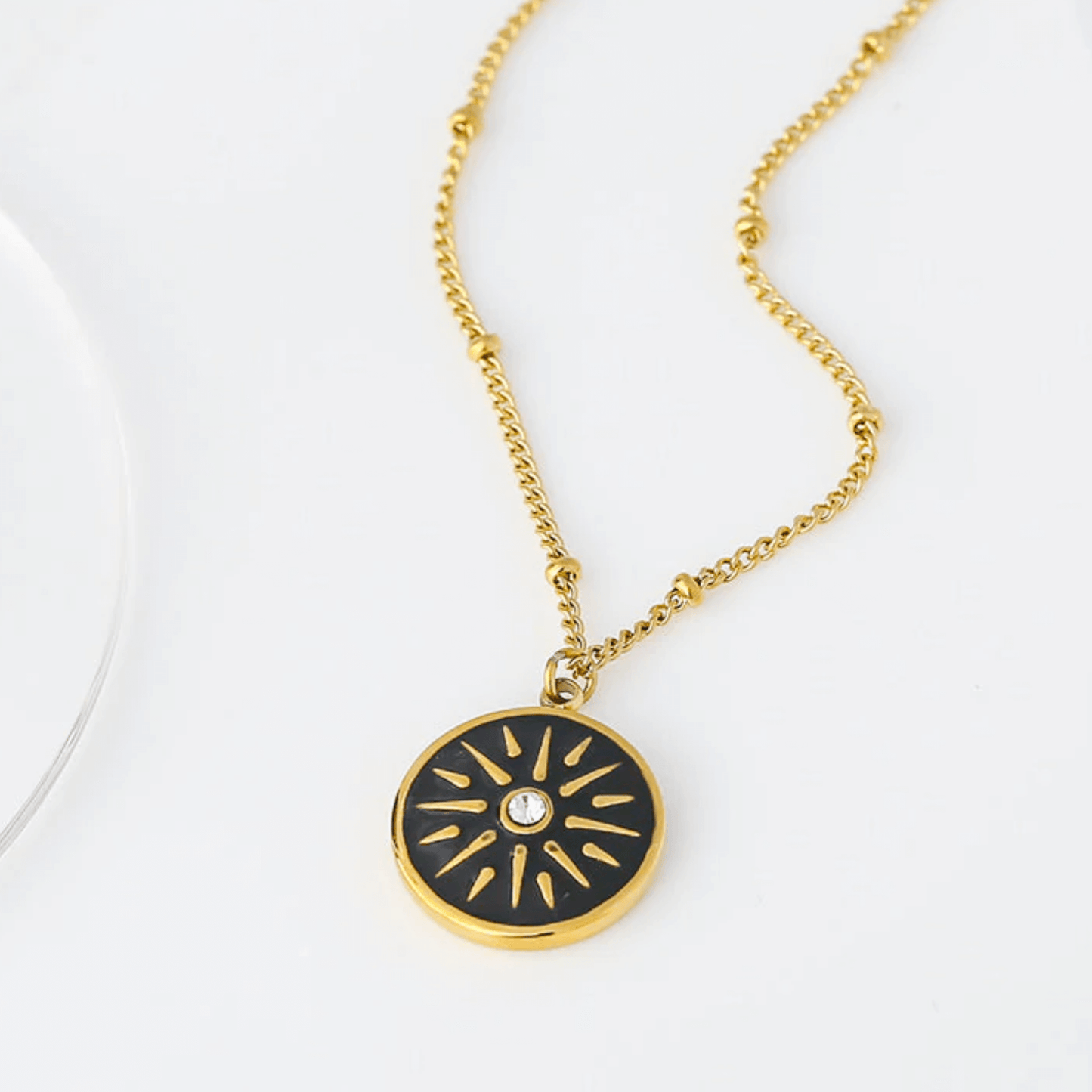 14K Gold Necklace Egyptian Sun Pendant