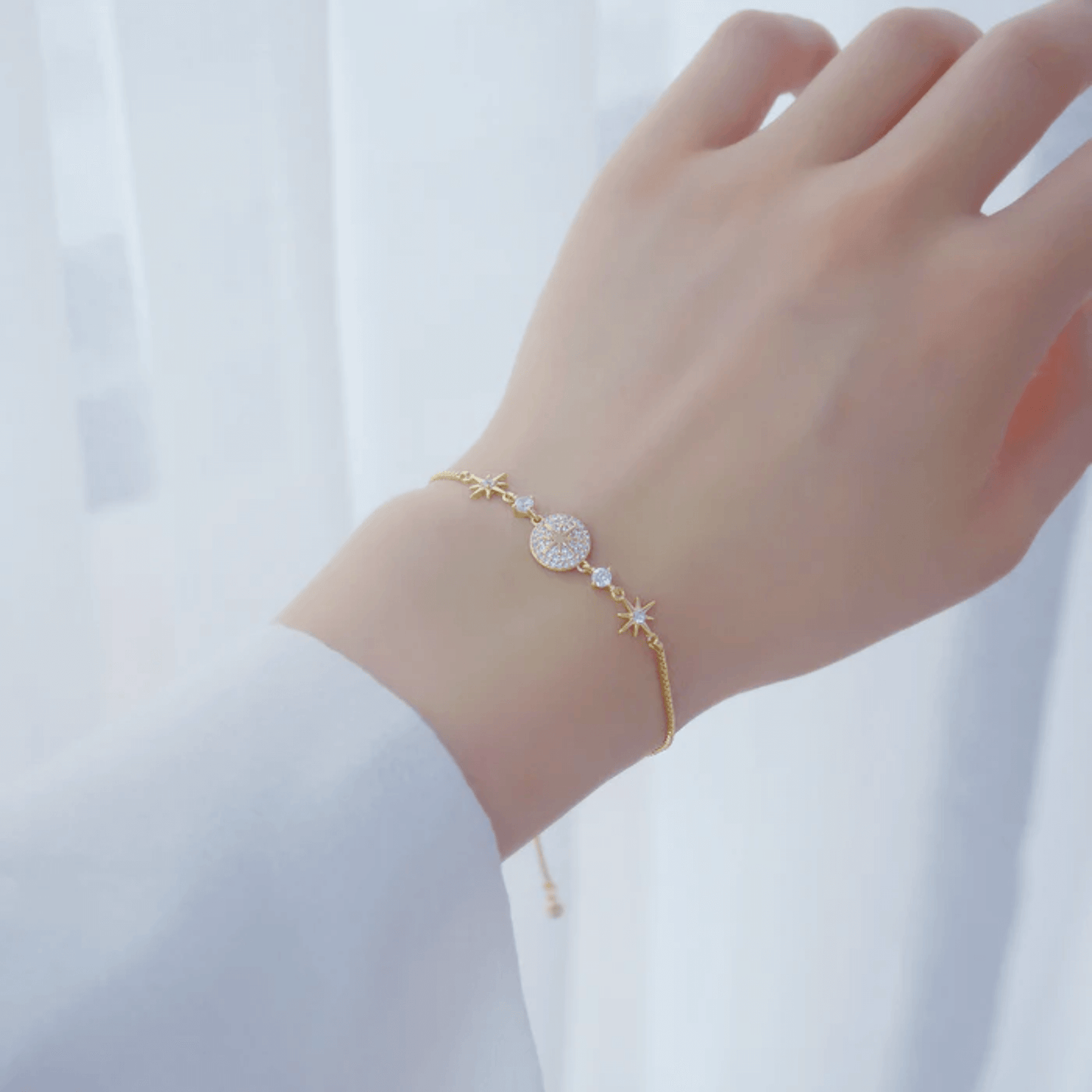 14K Gold Bracelet Zircon Star Charm