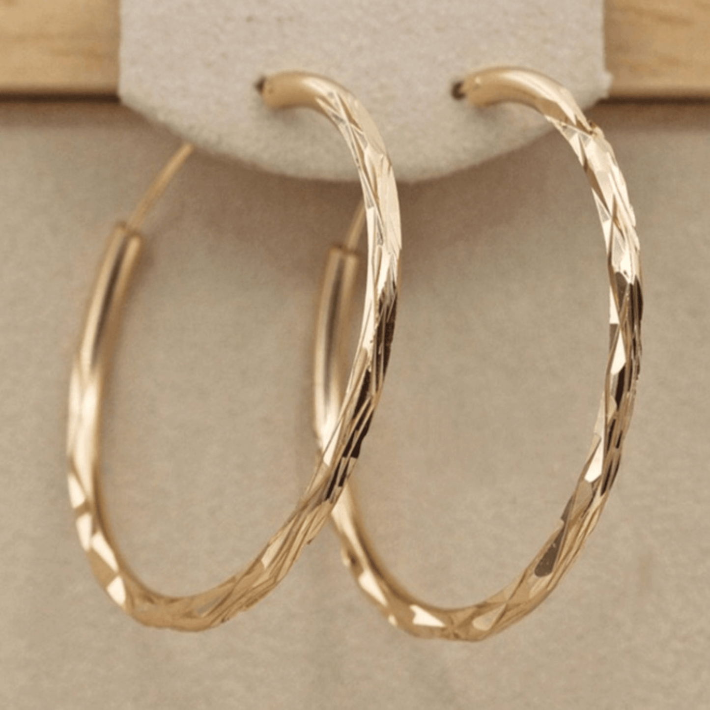 18k Gold Hoop Earrings Retro Abstract Design