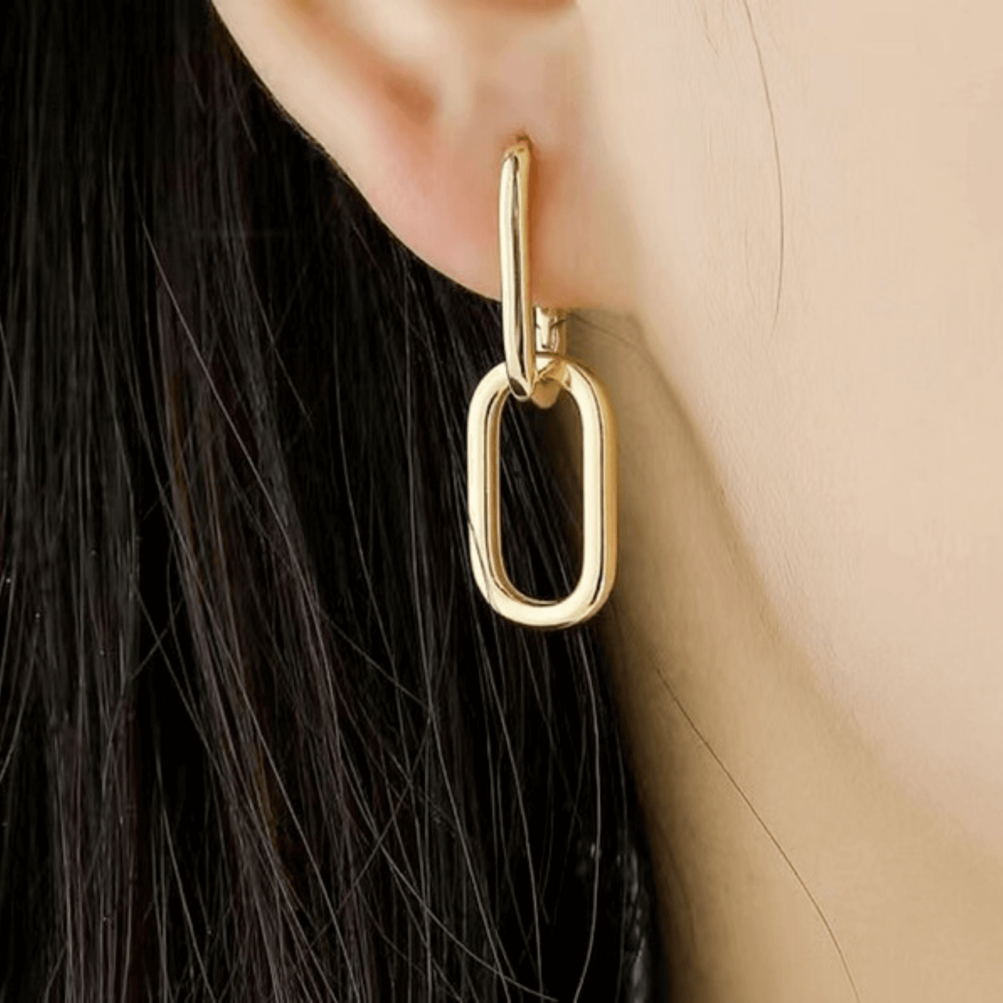 18K Gold Paperclip Earrings Double Layer