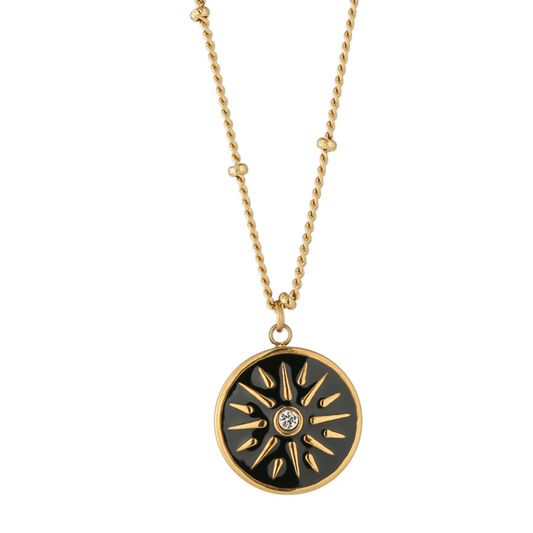 14K Gold Necklace Egyptian Sun Pendant