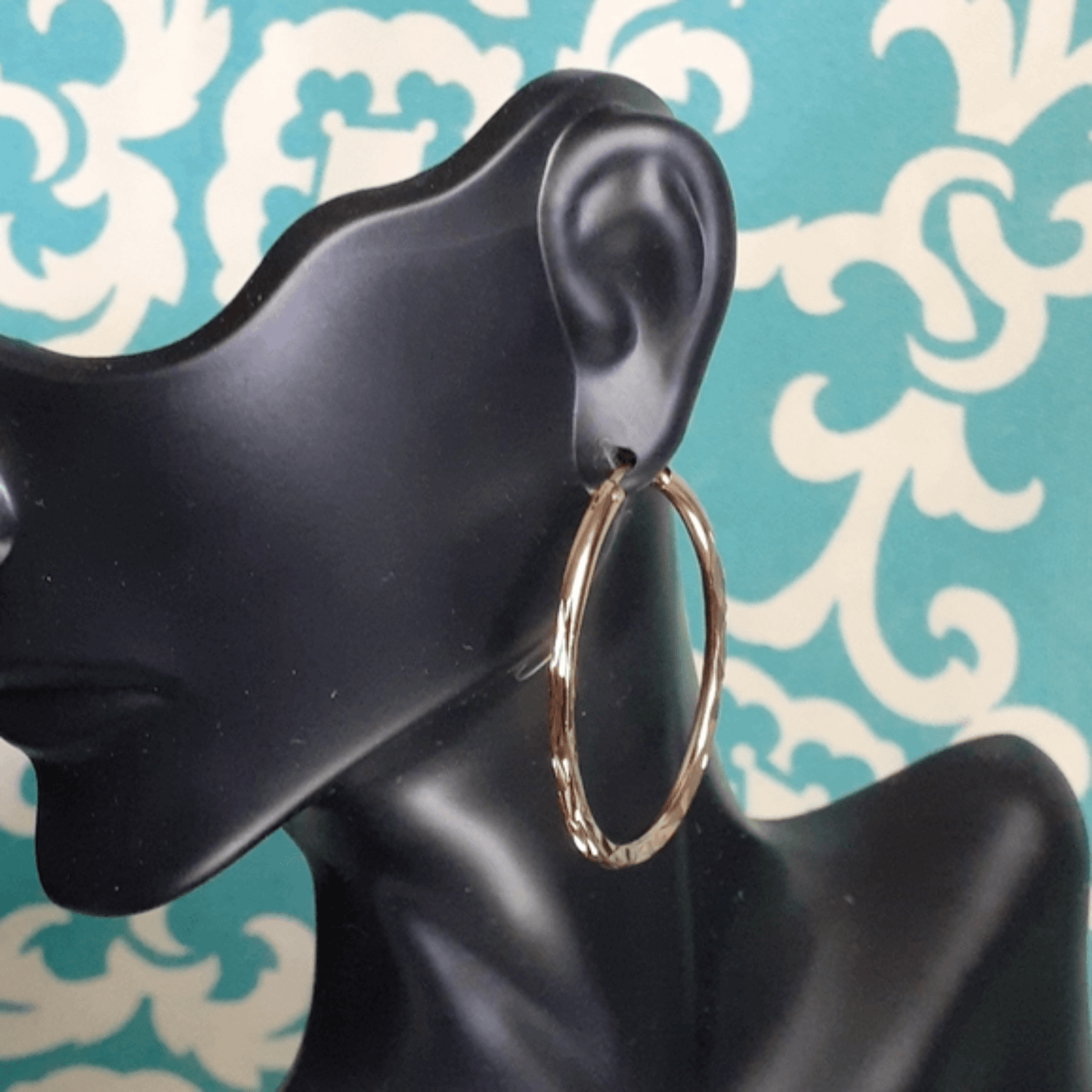 18k Gold Hoop Earrings Retro Abstract Design