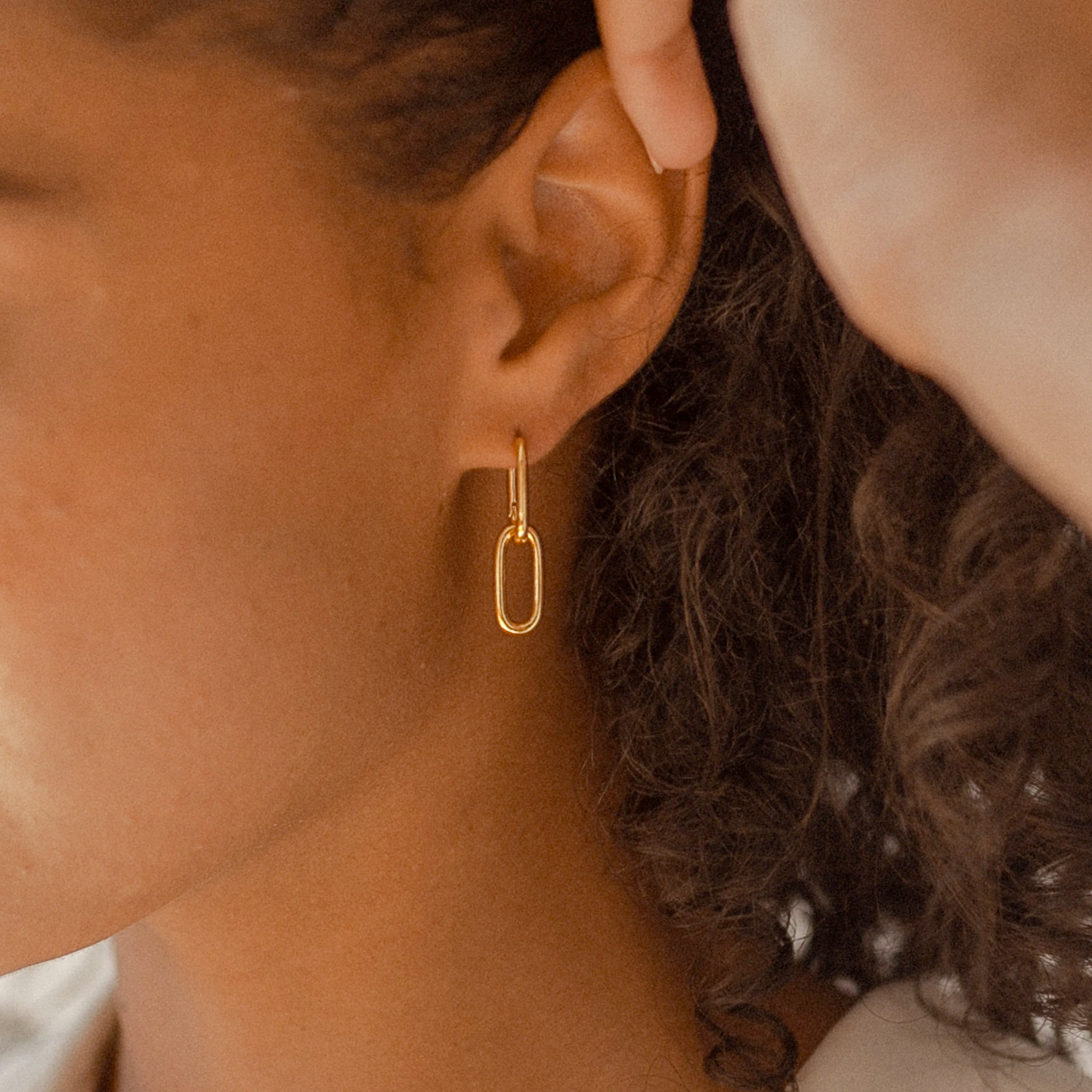 18K Gold Paperclip Earrings Double Layer