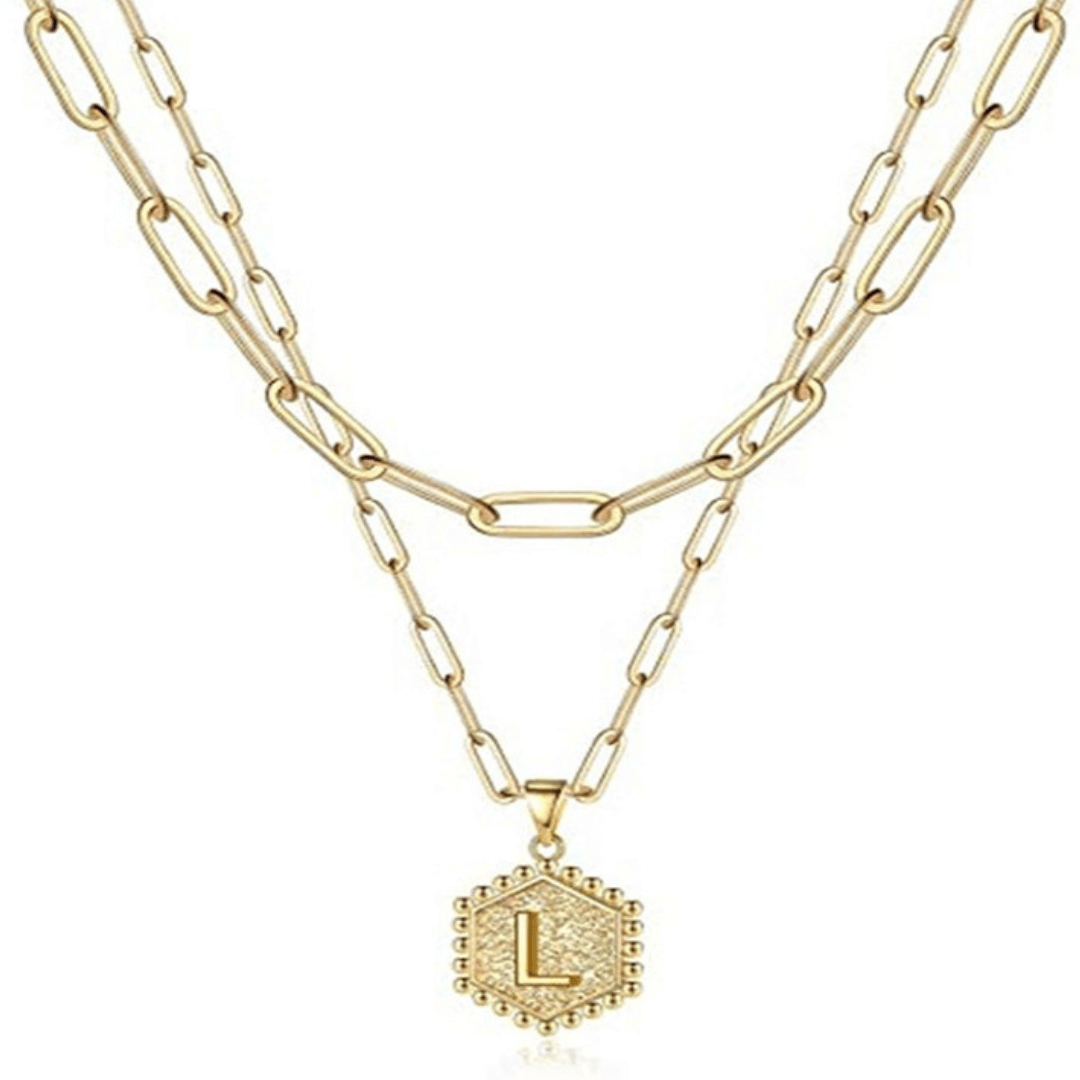 14K Gold Paperclip Initial Necklace